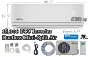 CoVac 18,000 BTU Ductless Mini-Split Air and Heat Pump 240v Series-4 Optional WiFi